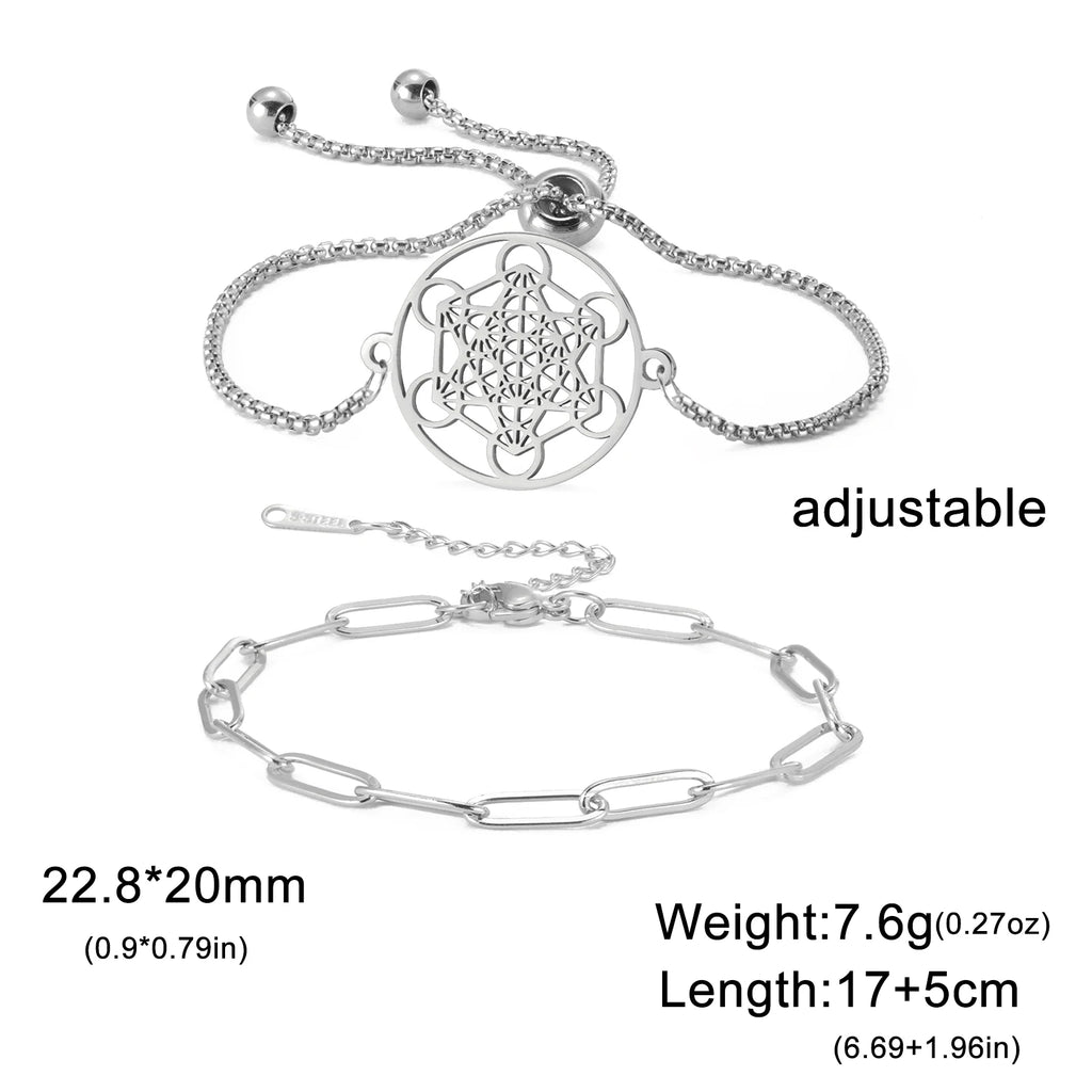 Metatron Cube Bracelet — Sacred Geometry Stainless Steel Spiritual Amulet