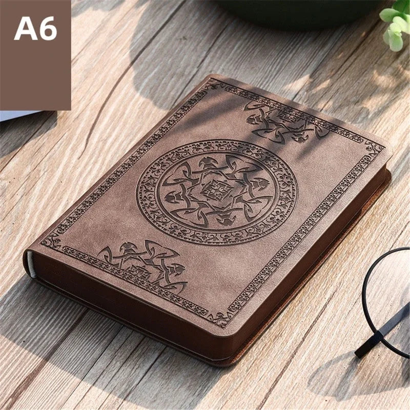 Vintage Leather Notebook Diary — Portable Embossed Journal, A6 Stationery Gift