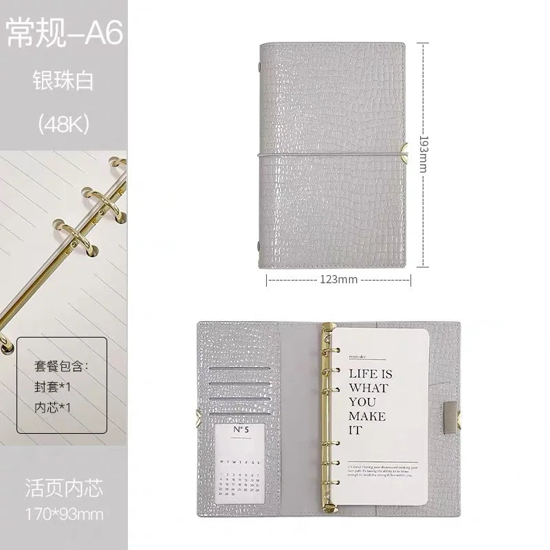Crocodile Texture Loose-Leaf Journal — Refillable Vintage Notebook, B5/M5