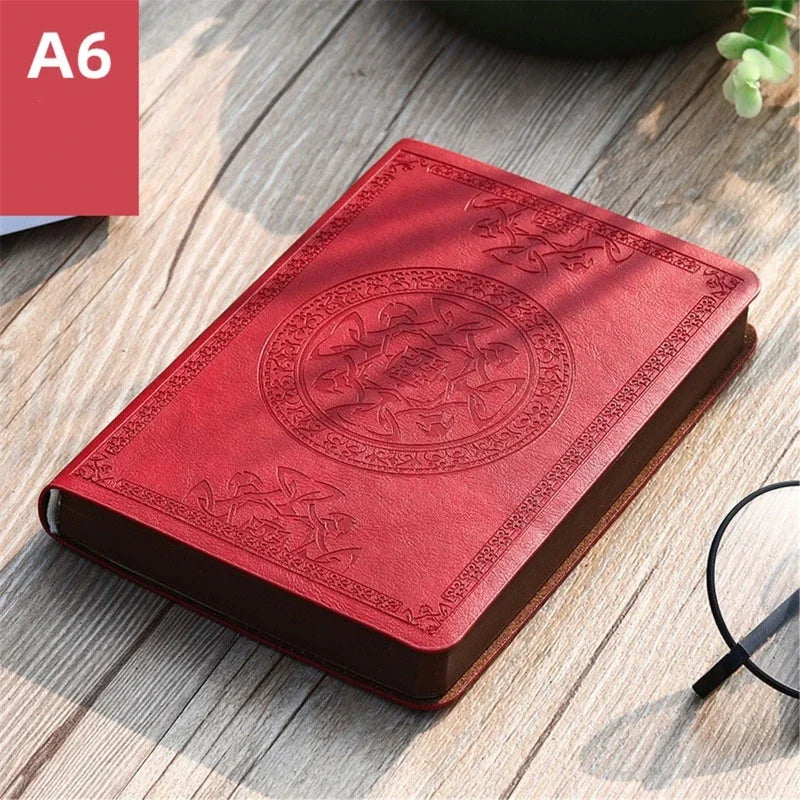 Vintage Leather Notebook Diary — Portable Embossed Journal, A6 Stationery Gift