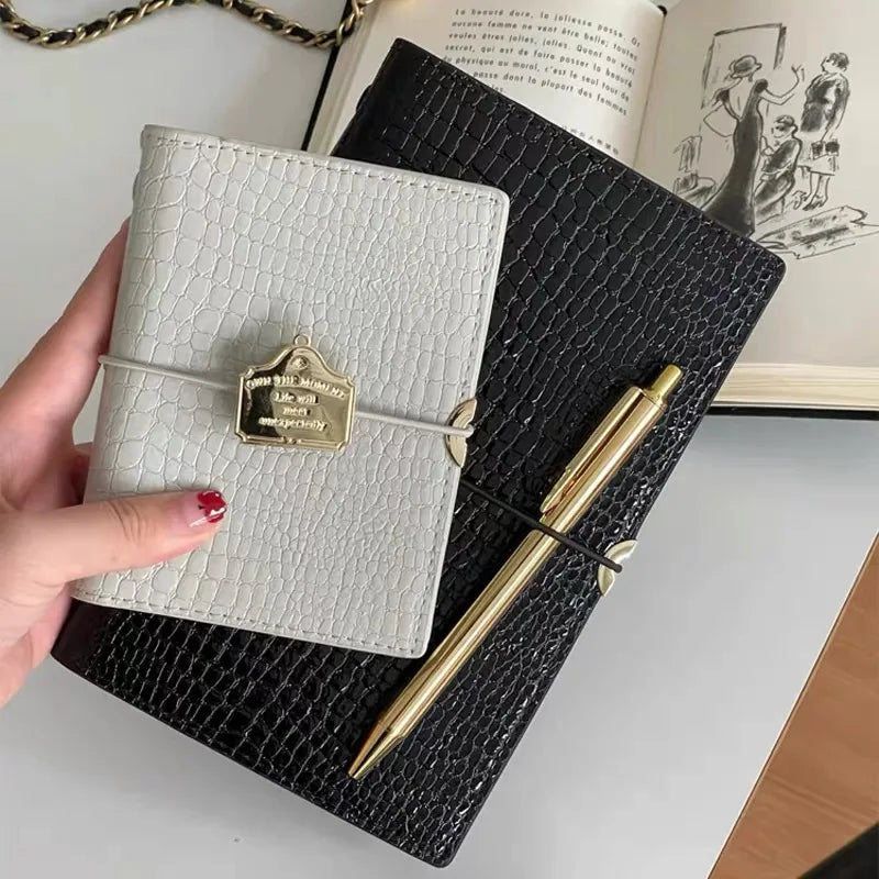 Crocodile Texture Loose-Leaf Journal — Refillable Vintage Notebook, B5/M5